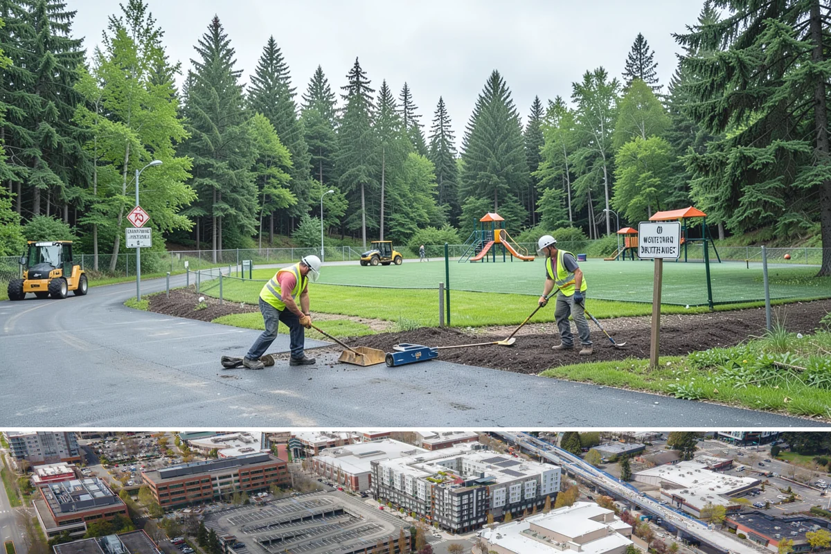 Bollard Installation in Redmond, King County, WA - Bollard installation proceeds year-round, with drier conditions preferred for foundation excavation and concrete curing.