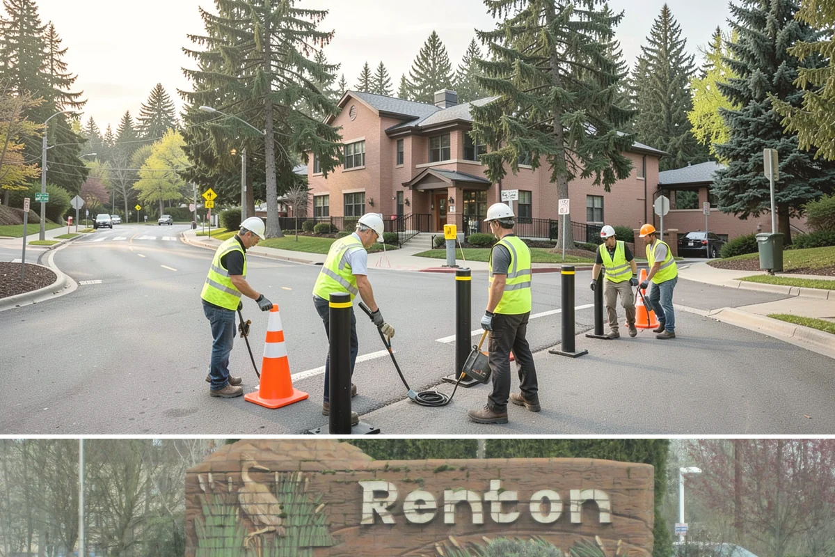 Bollard Replacement in Renton, King County, WA - Replacement runs year-round, with concrete-set foundations favoring drier conditions for proper curing.