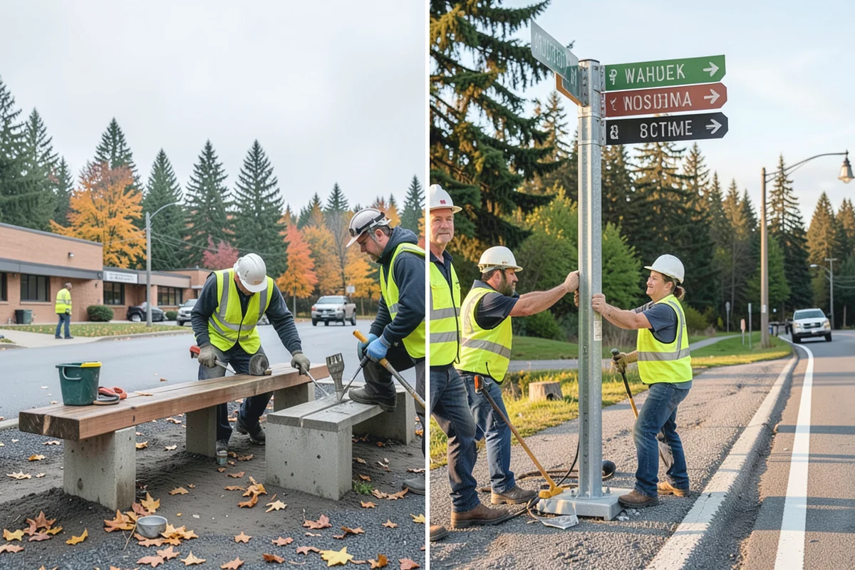 Bollard Replacement in Woodinville, King County, WA - Assess damaged bollards and foundation condition