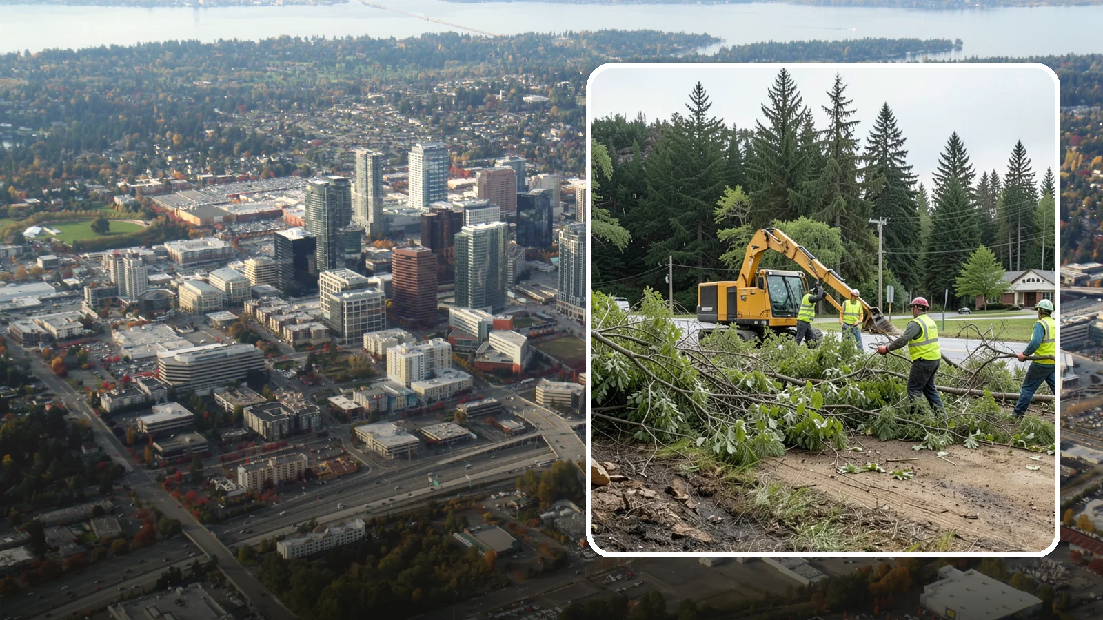 Brush Clearing in Bellevue, King County, WA - Mechanical and hand clearing of overgrown brush and small vegetation from public parcels, easements, and undeveloped grounds.