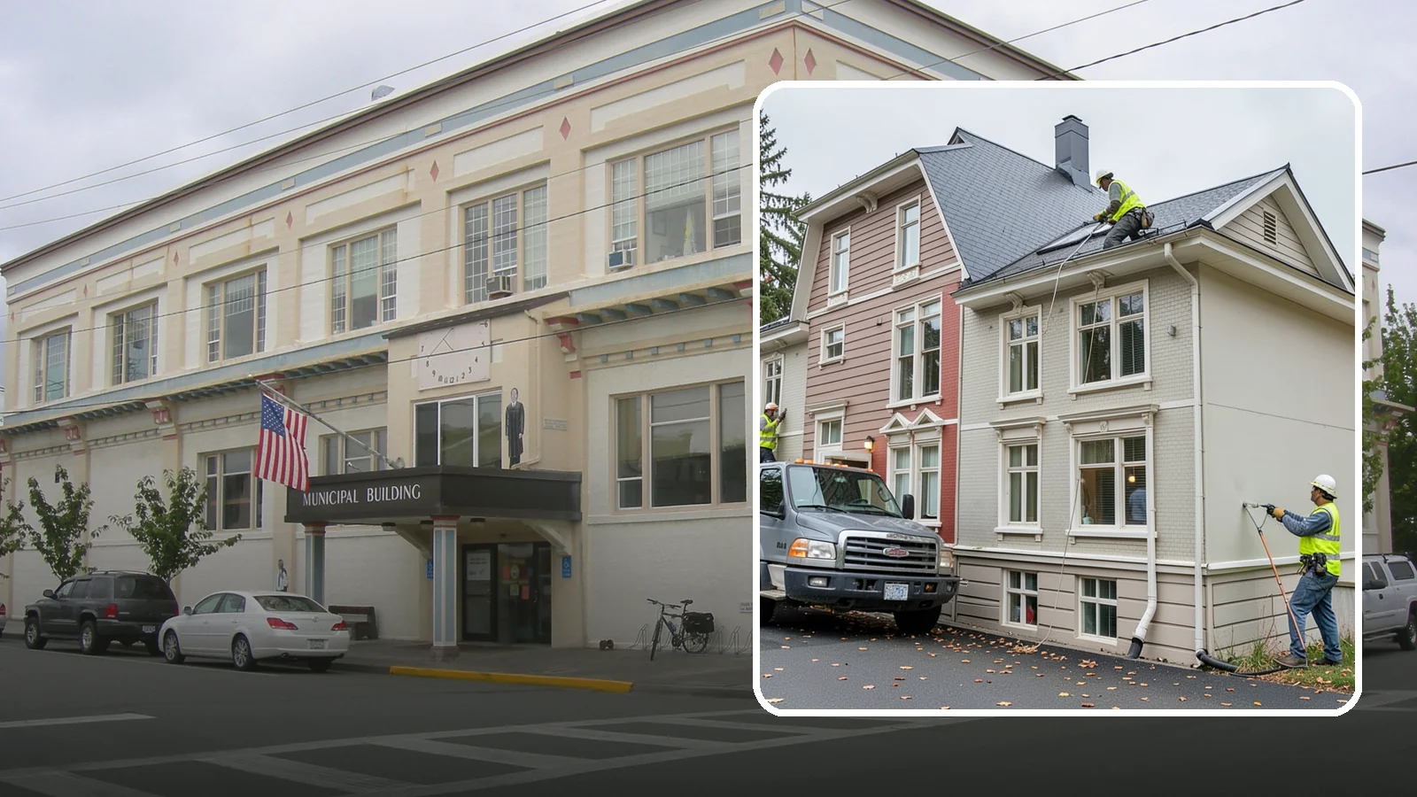 Building Gutter Cleaning in Anacortes, Skagit County, WA - Clearing of building gutters and downspouts to prevent water damage at public facilities.