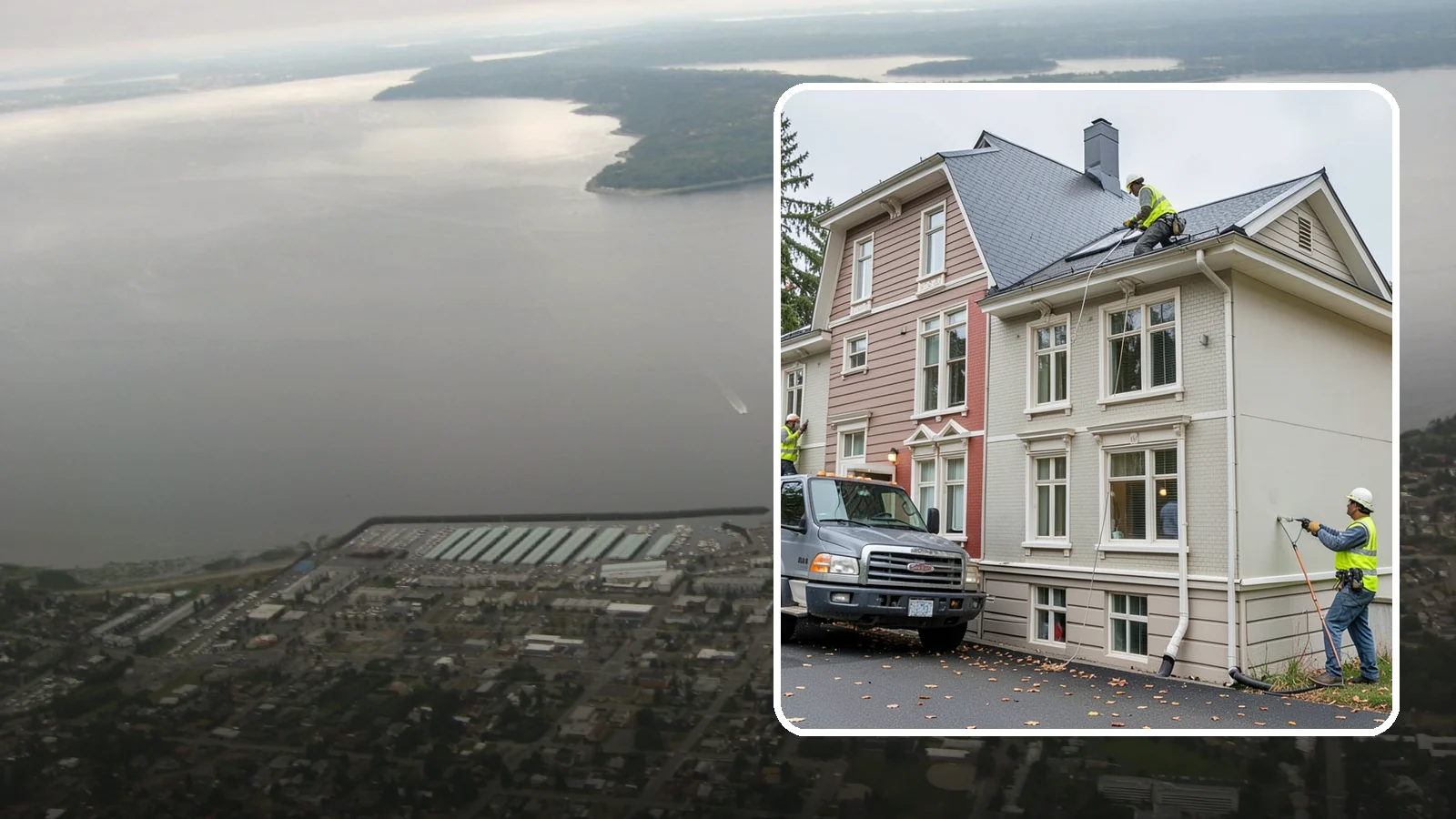 Building Gutter Cleaning in Des Moines, King County, WA - Clearing of building gutters and downspouts to prevent water damage at public facilities.