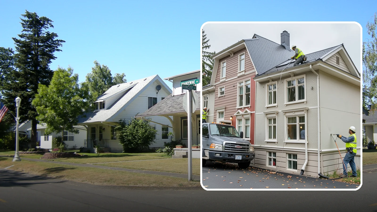 Building Gutter Cleaning in DuPont, Pierce County, WA - Clearing of building gutters and downspouts to prevent water damage at public facilities.