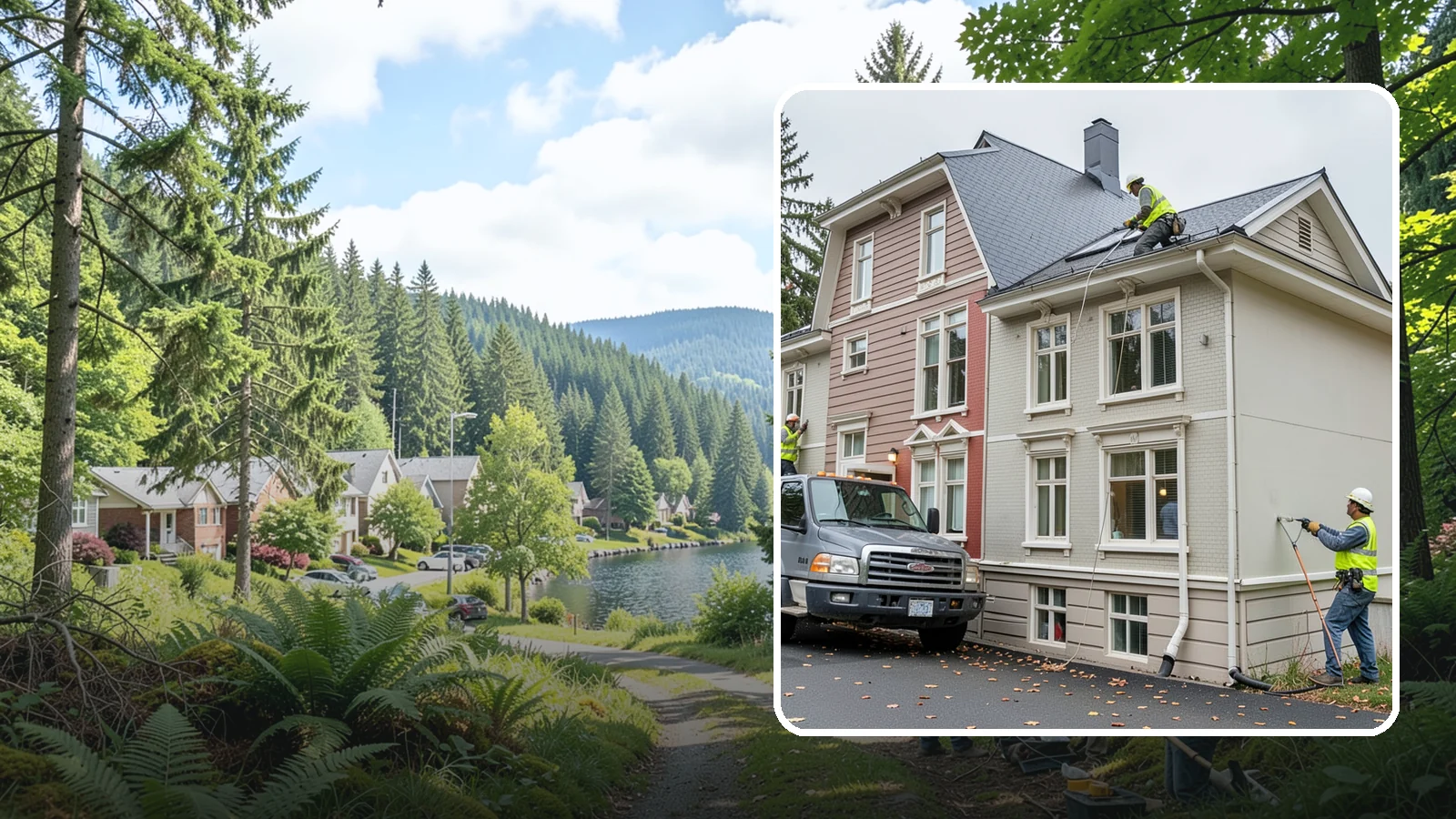 Building Gutter Cleaning in Lake Forest Park, King County, WA - Clearing of building gutters and downspouts to prevent water damage at public facilities.