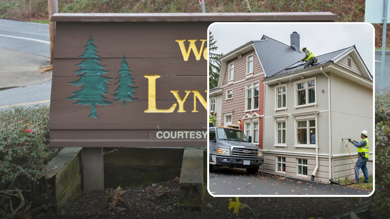 Building Gutter Cleaning in Lynnwood, Snohomish County, WA - Clearing of building gutters and downspouts to prevent water damage at public facilities.