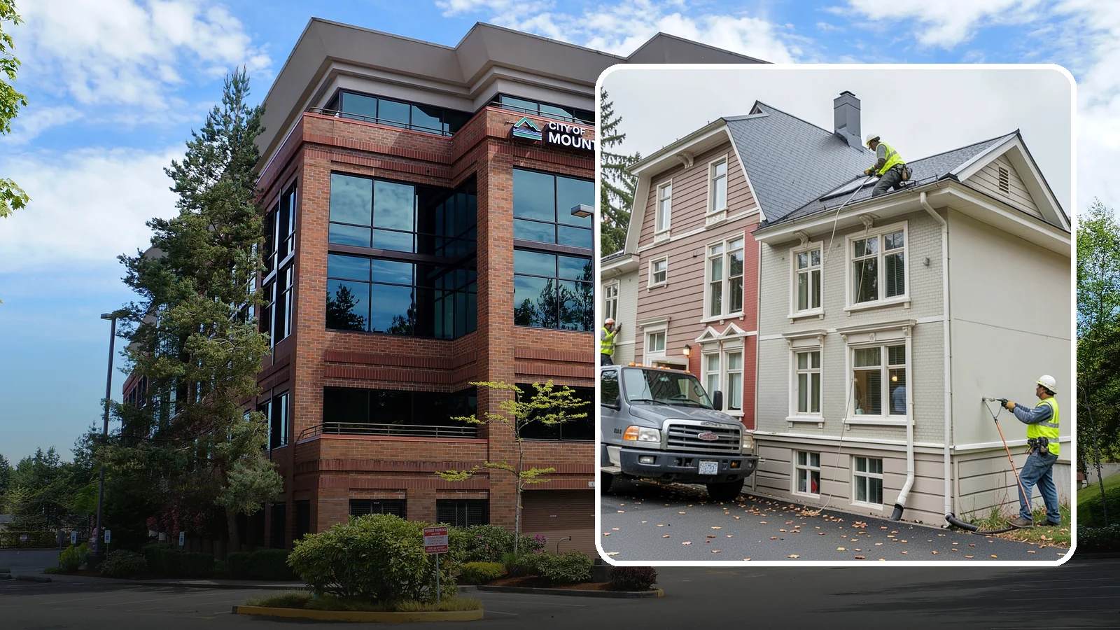 Building Gutter Cleaning in Mountlake Terrace, Snohomish County, WA - Clearing of building gutters and downspouts to prevent water damage at public facilities.