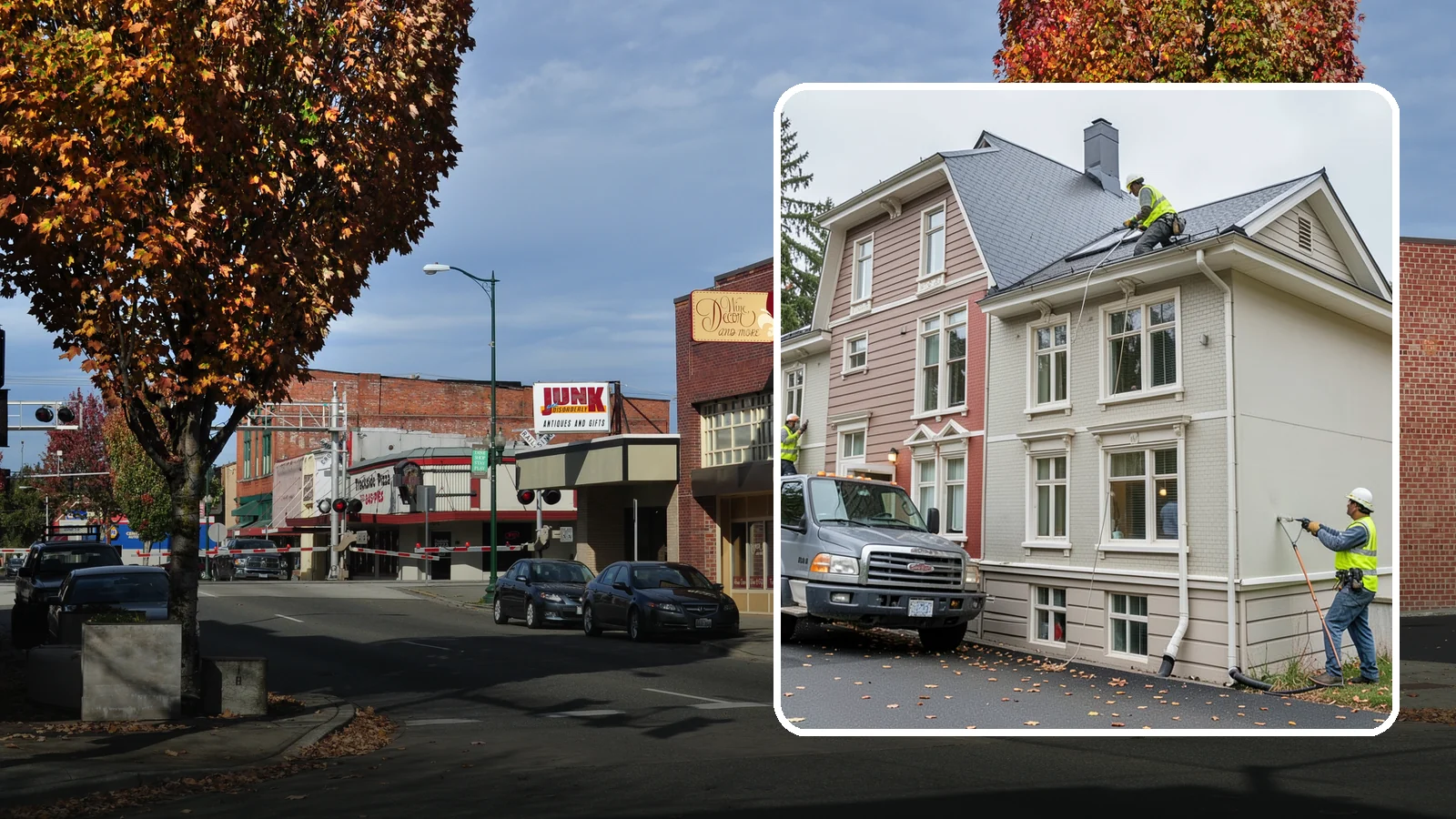 Building Gutter Cleaning in Puyallup, Pierce County, WA - Clearing of building gutters and downspouts to prevent water damage at public facilities.