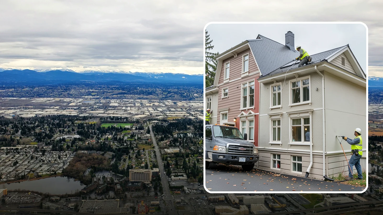 Building Gutter Cleaning in SeaTac, King County, WA - Clearing of building gutters and downspouts to prevent water damage at public facilities.