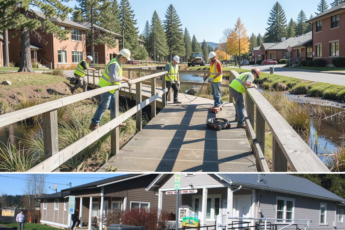 Building Gutter Cleaning in South Prairie, Pierce County, WA - Cleaning is critical in fall after leaf drop and again in early spring following winter storms.