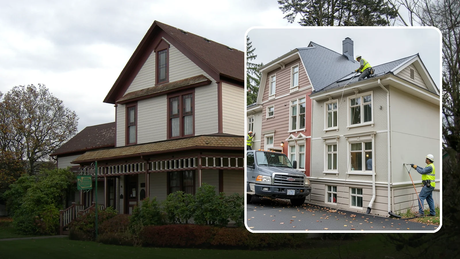 Building Gutter Cleaning in Sumner, Pierce County, WA - Clearing of building gutters and downspouts to prevent water damage at public facilities.