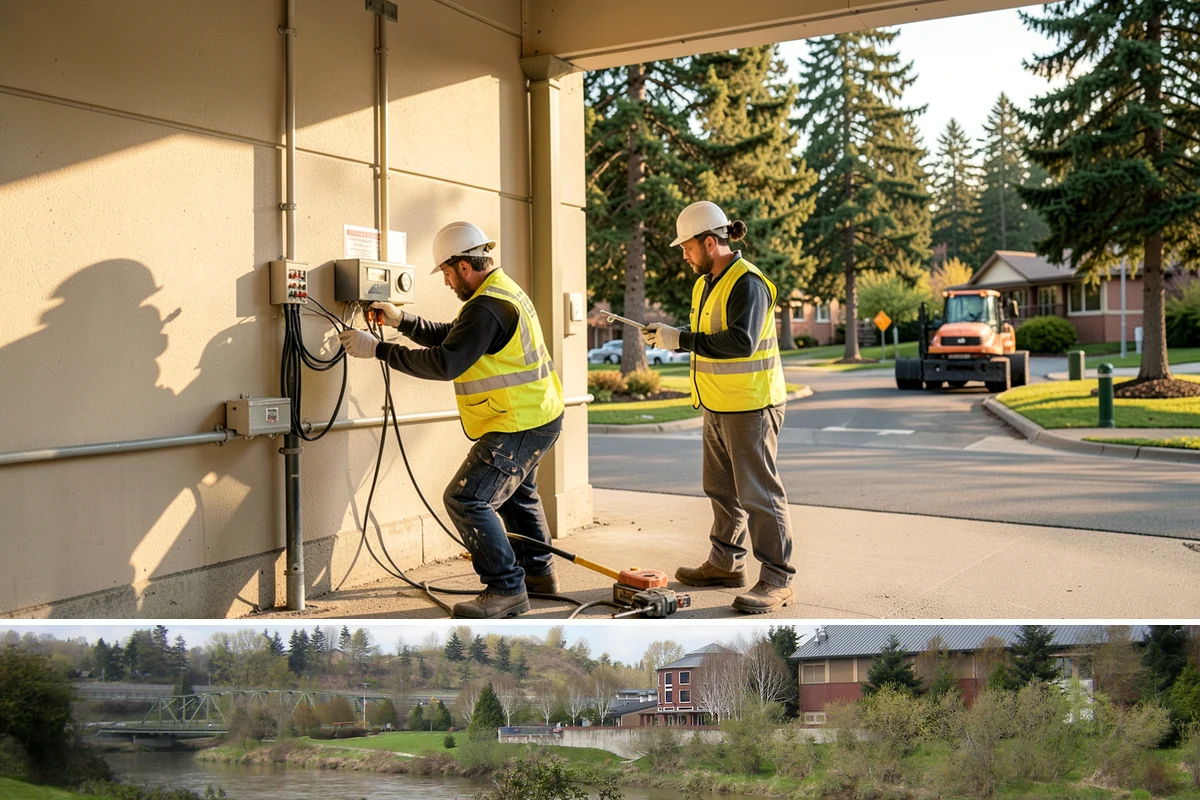 Building Gutter Cleaning in Tukwila, King County, WA - Cleaning is critical in fall after leaf drop and again in early spring following winter storms.