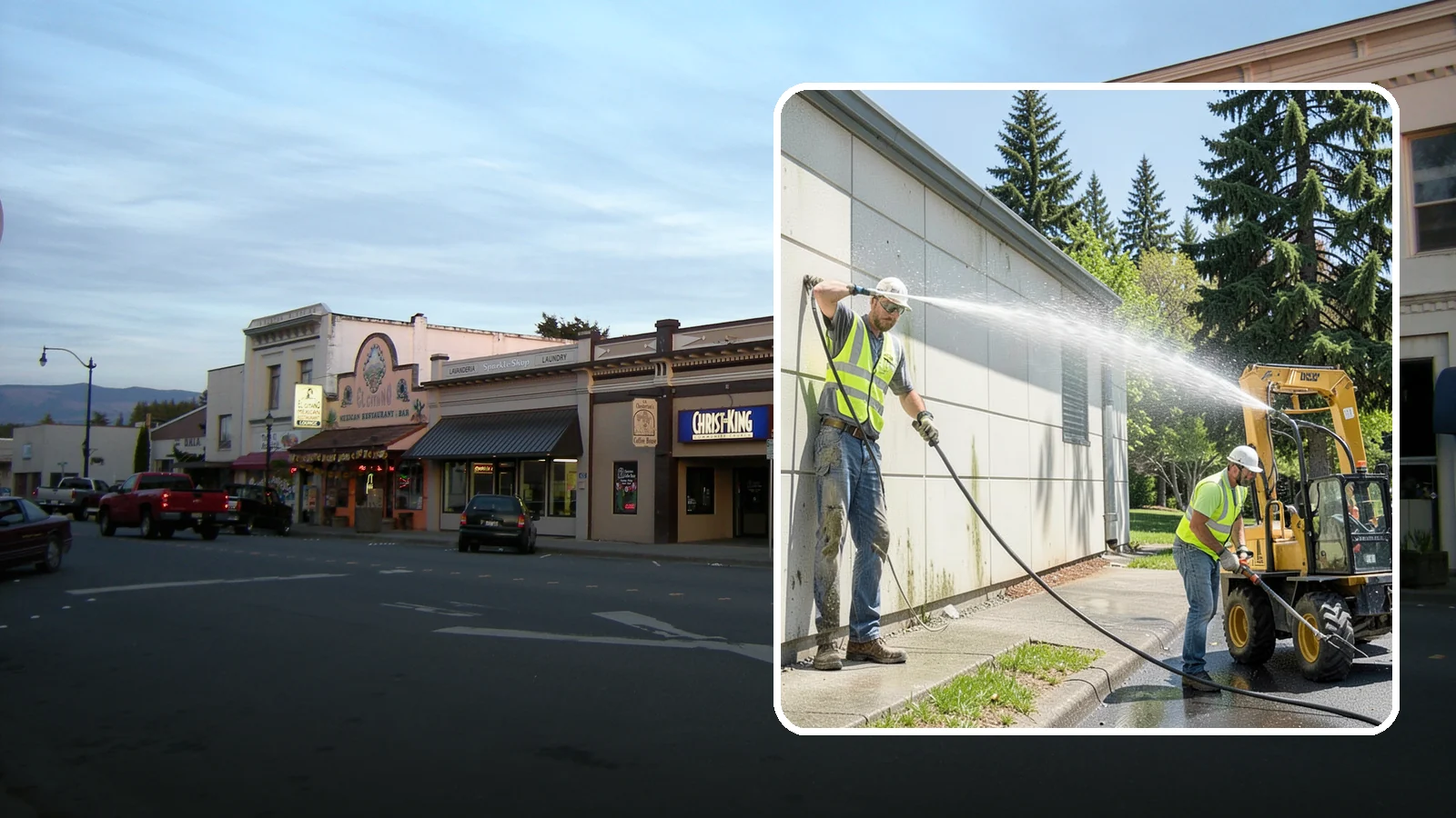 Building Washing in Burlington, Skagit County, WA - Exterior washing that removes mildew, algae, and grime from public building facades.