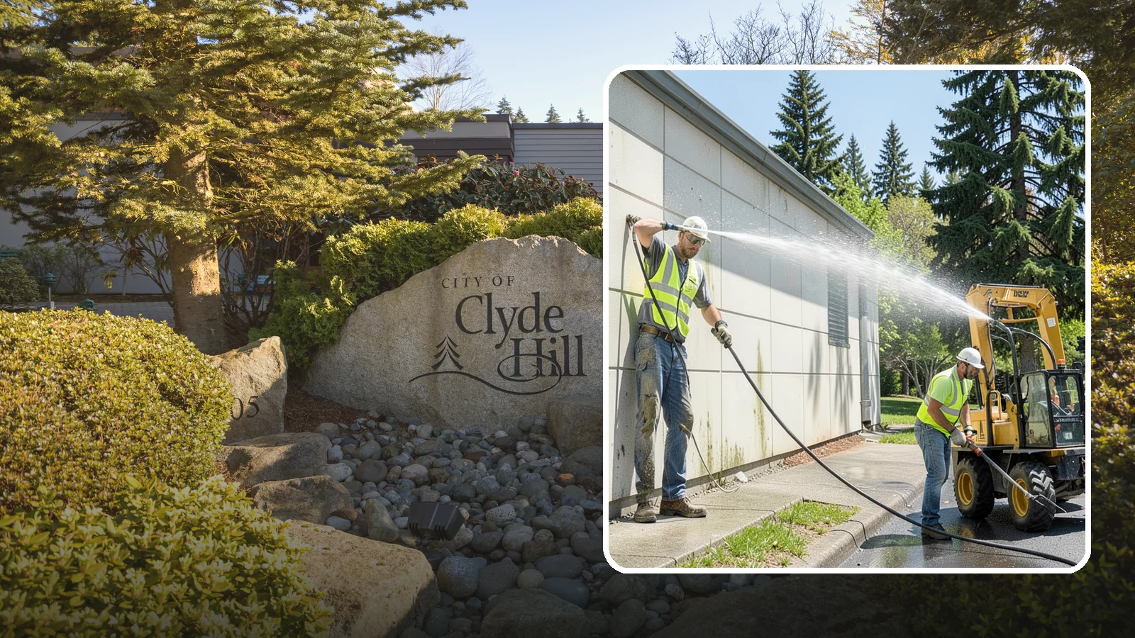 Building Washing in Clyde Hill, King County, WA - Exterior washing that removes mildew, algae, and grime from public building facades.