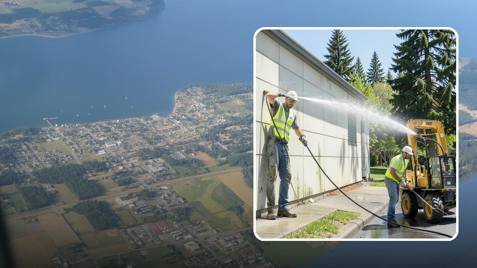 Building Washing in Coupeville, Island County, WA - Exterior washing that removes mildew, algae, and grime from public building facades.