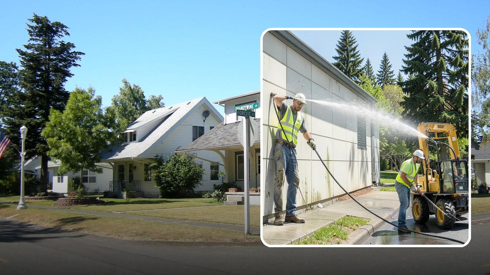 Building Washing in DuPont, Pierce County, WA - Exterior washing that removes mildew, algae, and grime from public building facades.