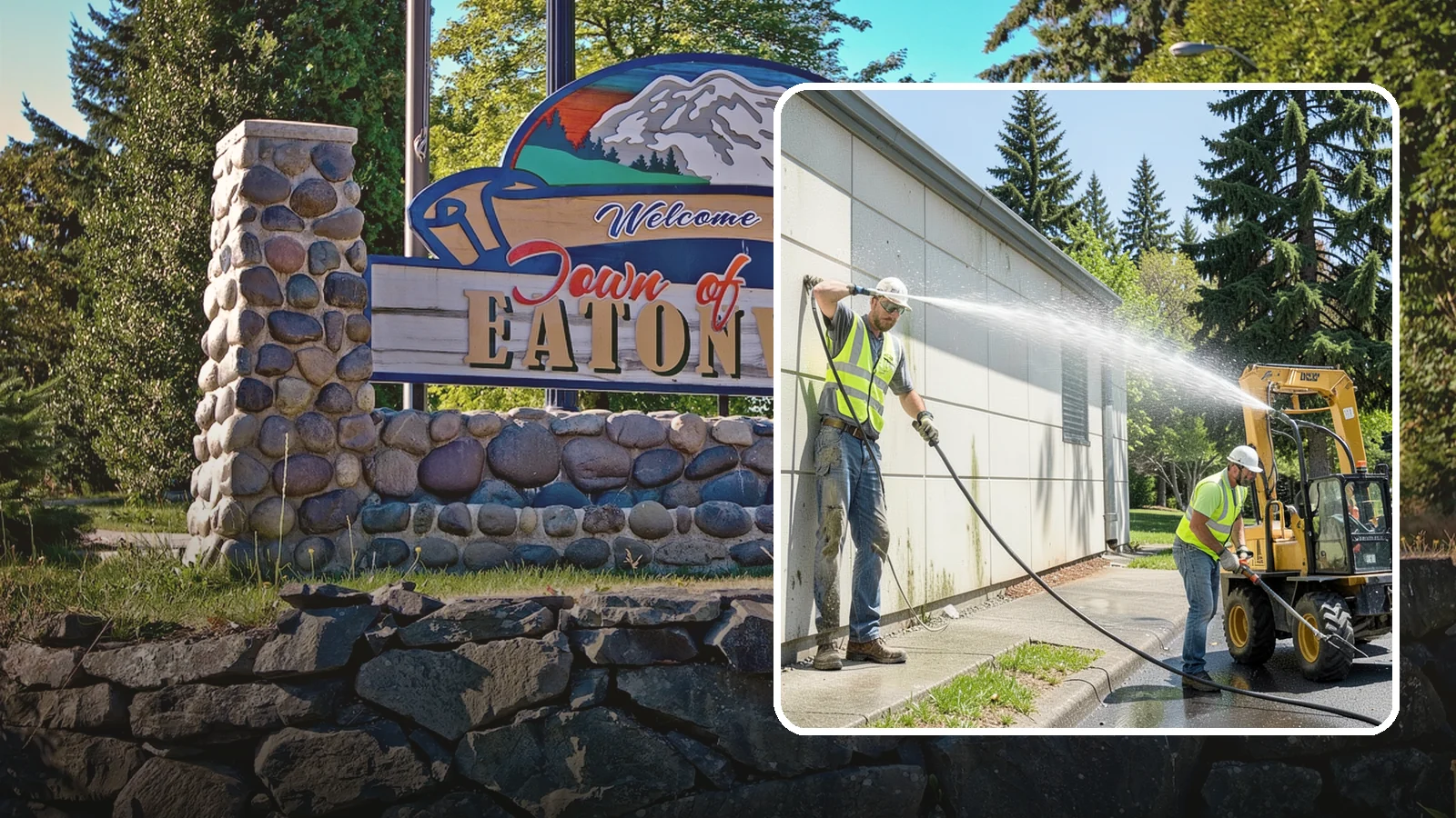 Building Washing in Eatonville, Pierce County, WA - Exterior washing that removes mildew, algae, and grime from public building facades.