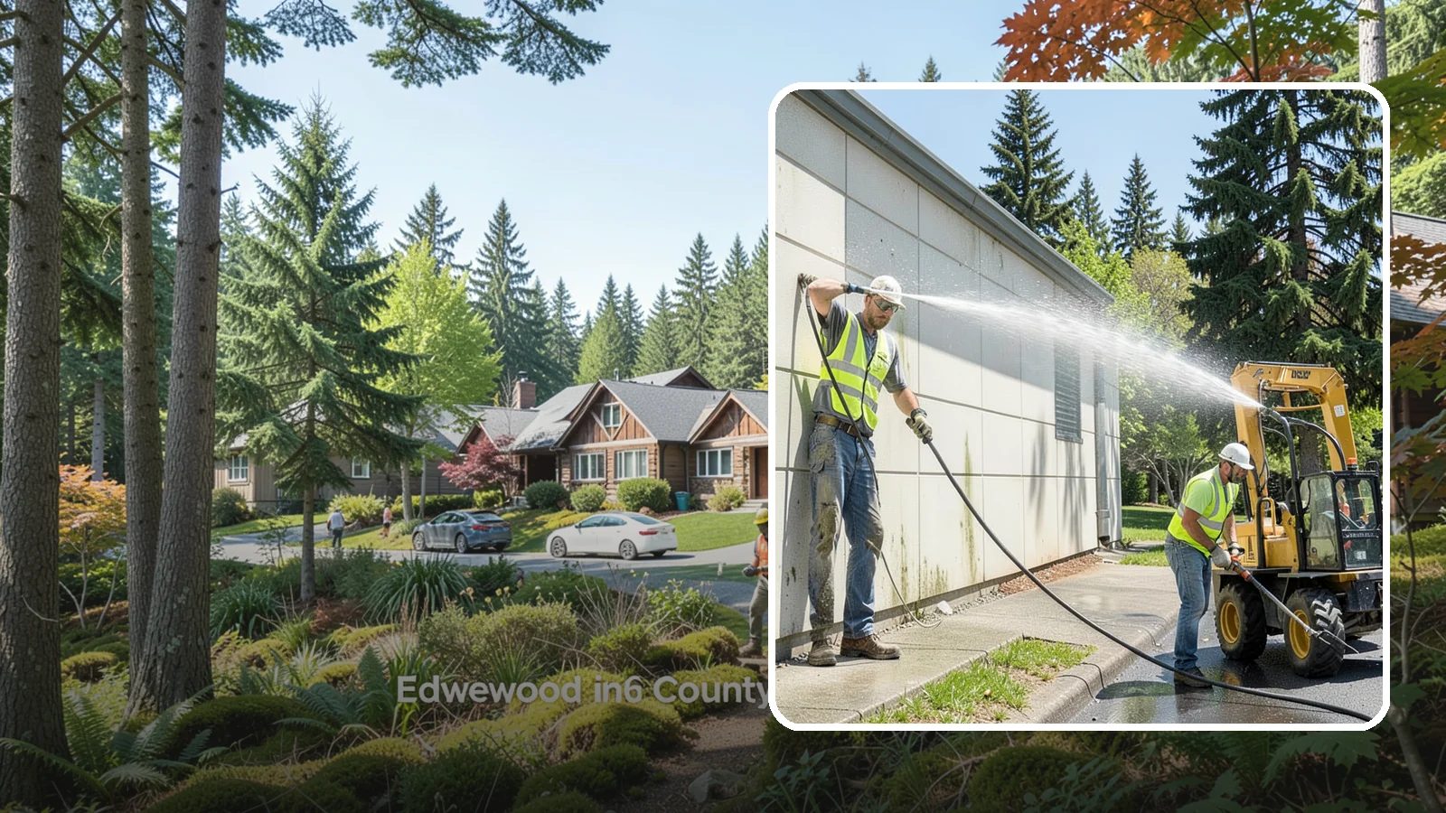 Building Washing in Edgewood, Pierce County, WA - Exterior washing that removes mildew, algae, and grime from public building facades.