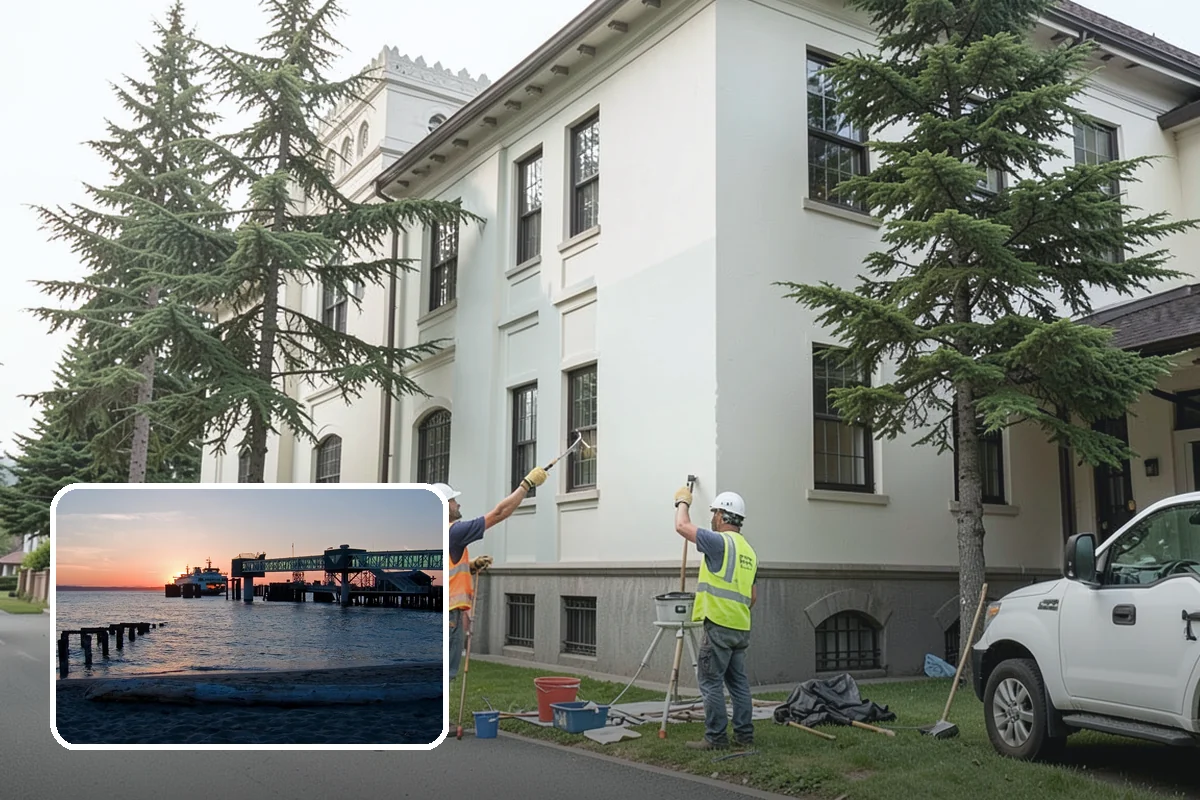 Building Washing in Edmonds, Snohomish County, WA - Removes mildew, algae, and staining from facades