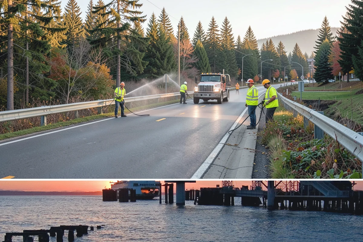 Building Washing in Edmonds, Snohomish County, WA - Building washing is most effective in spring and summer when surfaces dry well and mildew growth peaks.