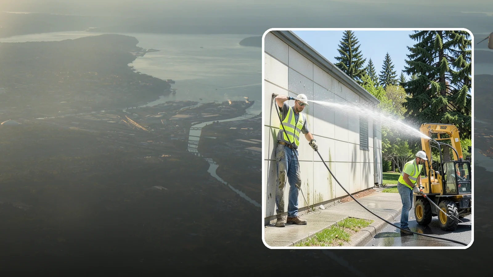 Building Washing in Fife, Pierce County, WA - Exterior washing that removes mildew, algae, and grime from public building facades.