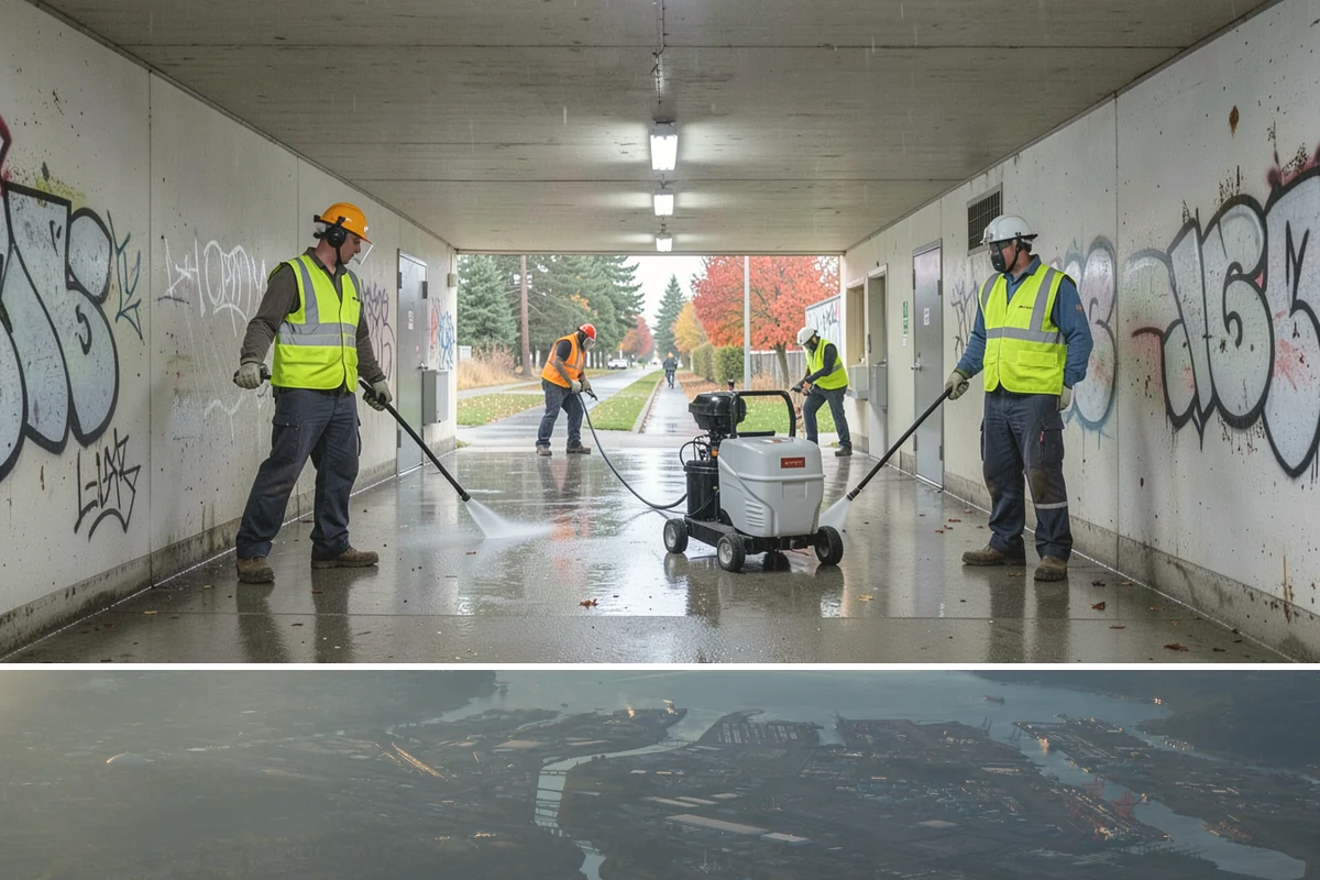Building Washing in Fife, Pierce County, WA - Building washing is most effective in spring and summer when surfaces dry well and mildew growth peaks.