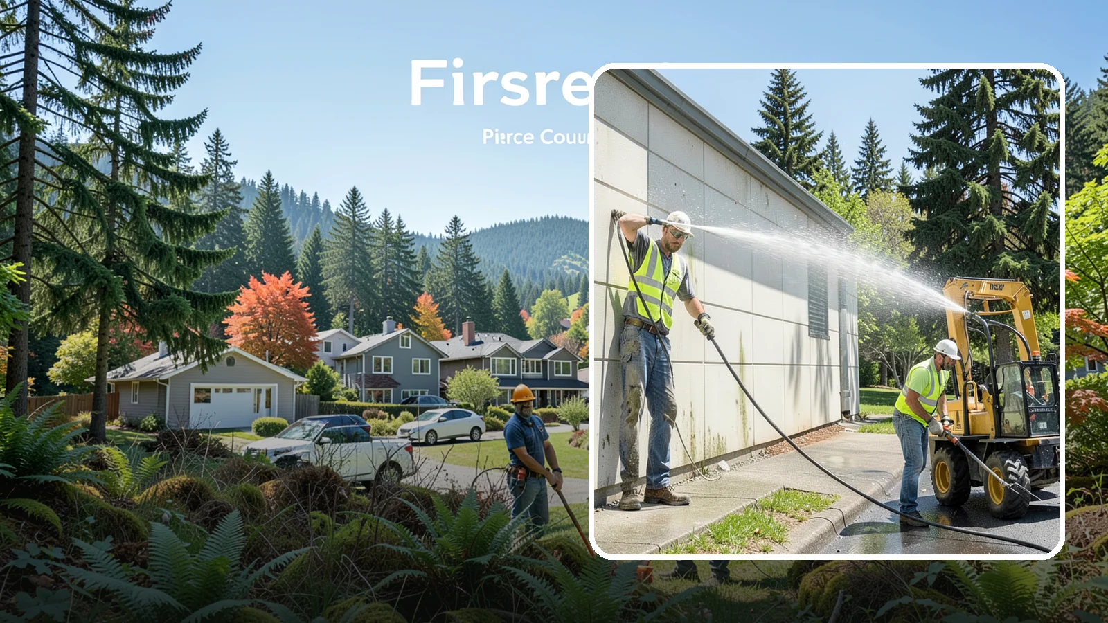 Building Washing in Fircrest, Pierce County, WA - Exterior washing that removes mildew, algae, and grime from public building facades.