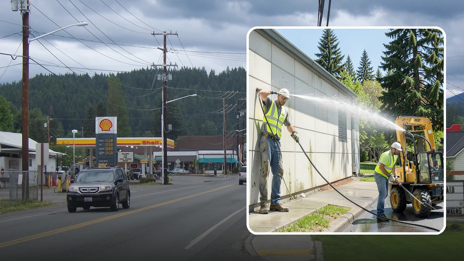 Building Washing in Granite Falls, Snohomish County, WA - Exterior washing that removes mildew, algae, and grime from public building facades.
