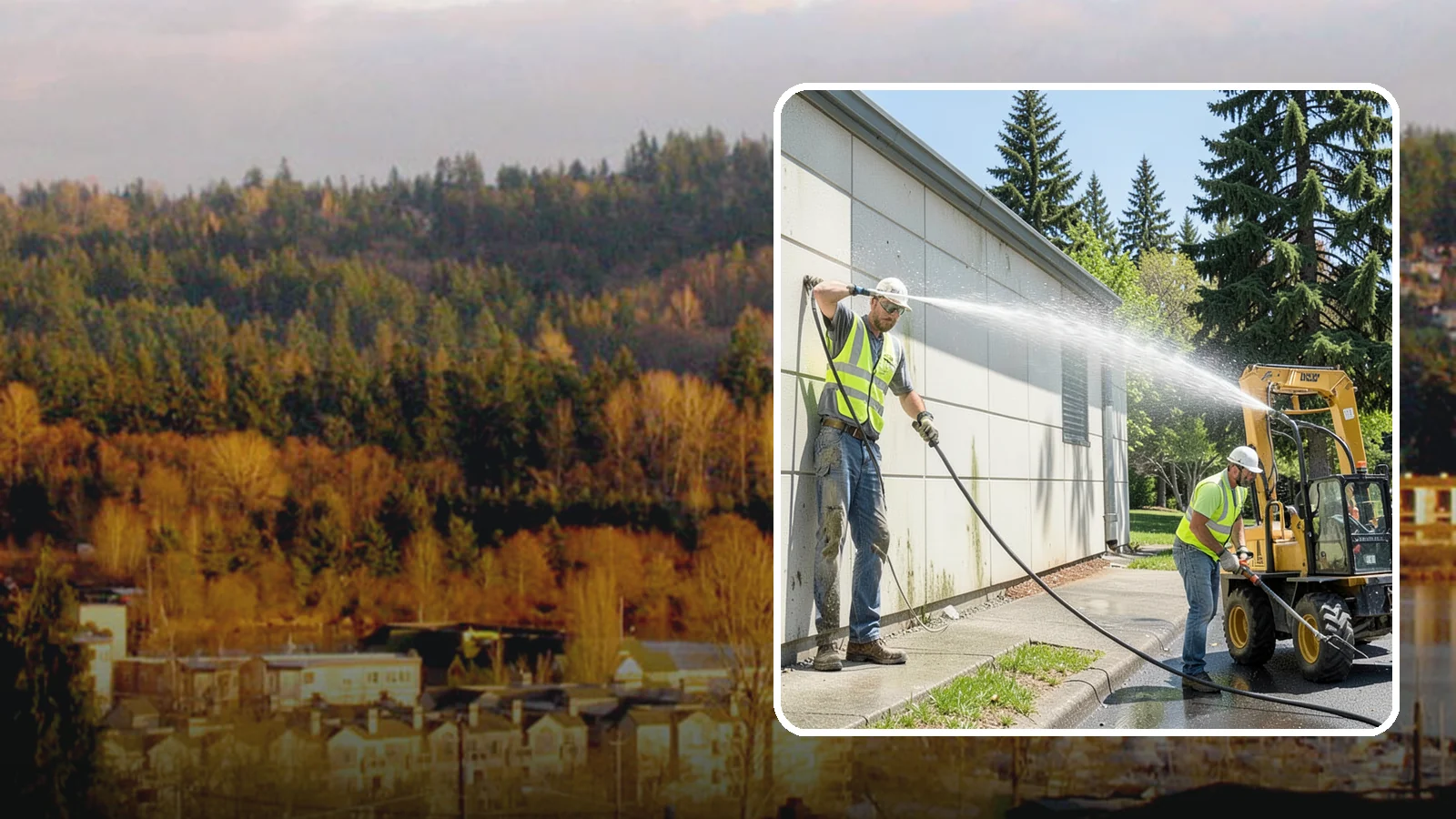 Building Washing in Kenmore, King County, WA - Exterior washing that removes mildew, algae, and grime from public building facades.
