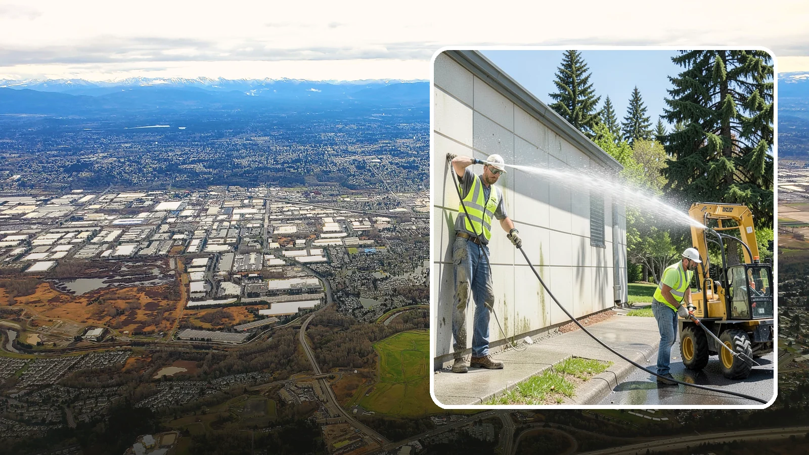 Building Washing in Kent, King County, WA - Exterior washing that removes mildew, algae, and grime from public building facades.