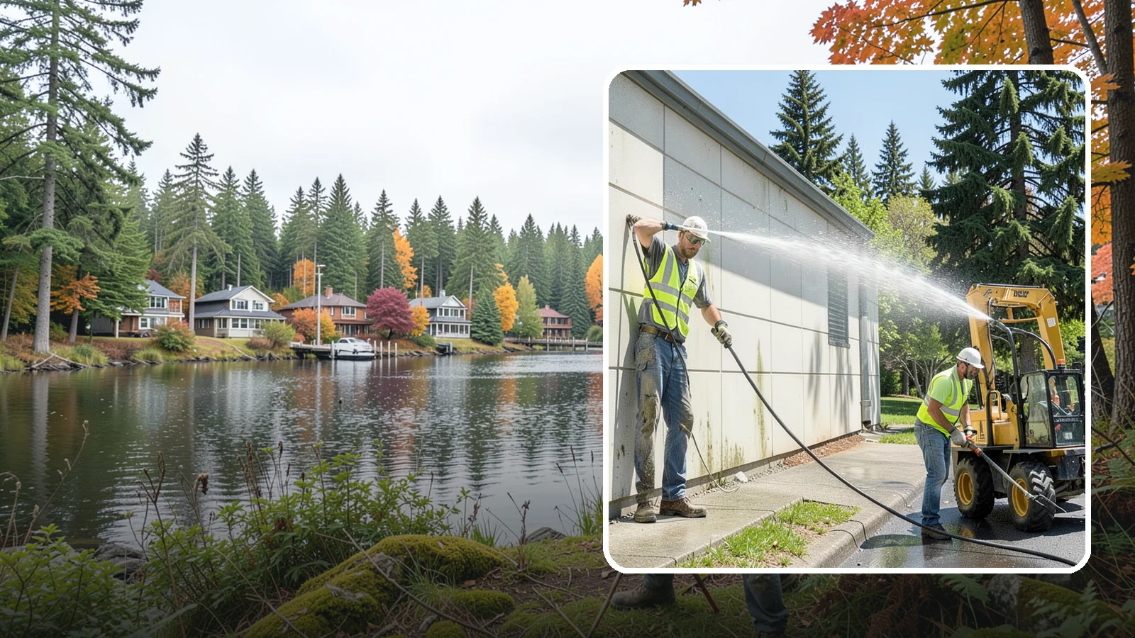 Building Washing in La Conner, Skagit County, WA - Exterior washing that removes mildew, algae, and grime from public building facades.