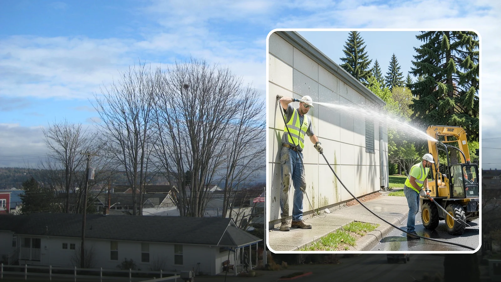 Building Washing in Langley, Island County, WA - Exterior washing that removes mildew, algae, and grime from public building facades.