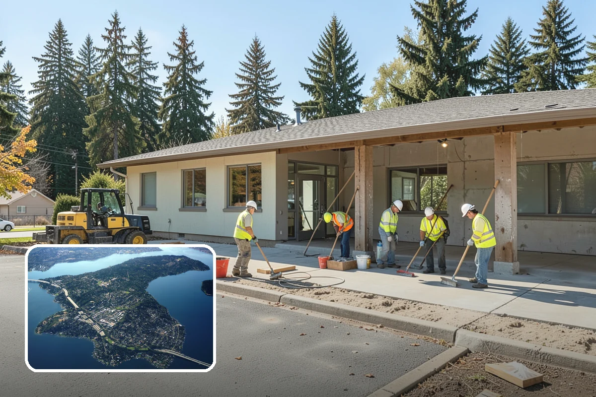 Building Washing in Mercer Island, King County, WA - Removes mildew, algae, and staining from facades