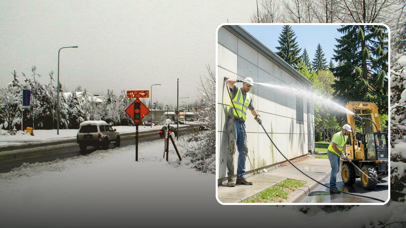 Building Washing in Newcastle, King County, WA - Exterior washing that removes mildew, algae, and grime from public building facades.