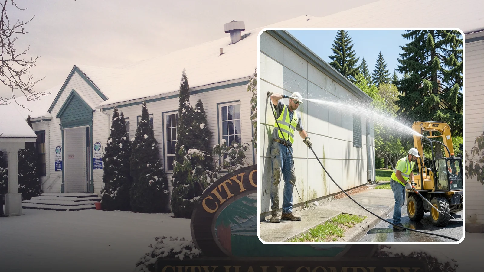 Building Washing in Pacific, King County, WA - Exterior washing that removes mildew, algae, and grime from public building facades.
