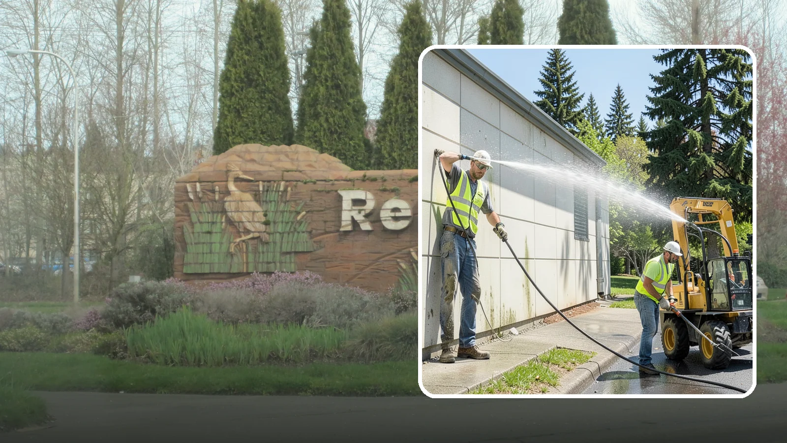 Building Washing in Renton, King County, WA - Exterior washing that removes mildew, algae, and grime from public building facades.