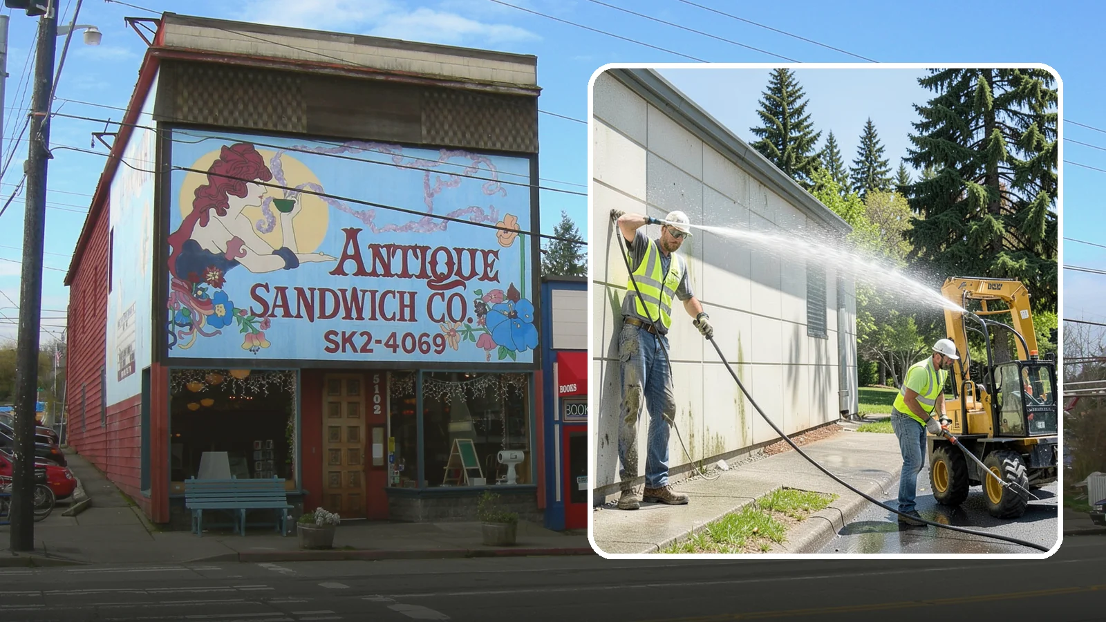 Building Washing in Ruston, Pierce County, WA - Exterior washing that removes mildew, algae, and grime from public building facades.