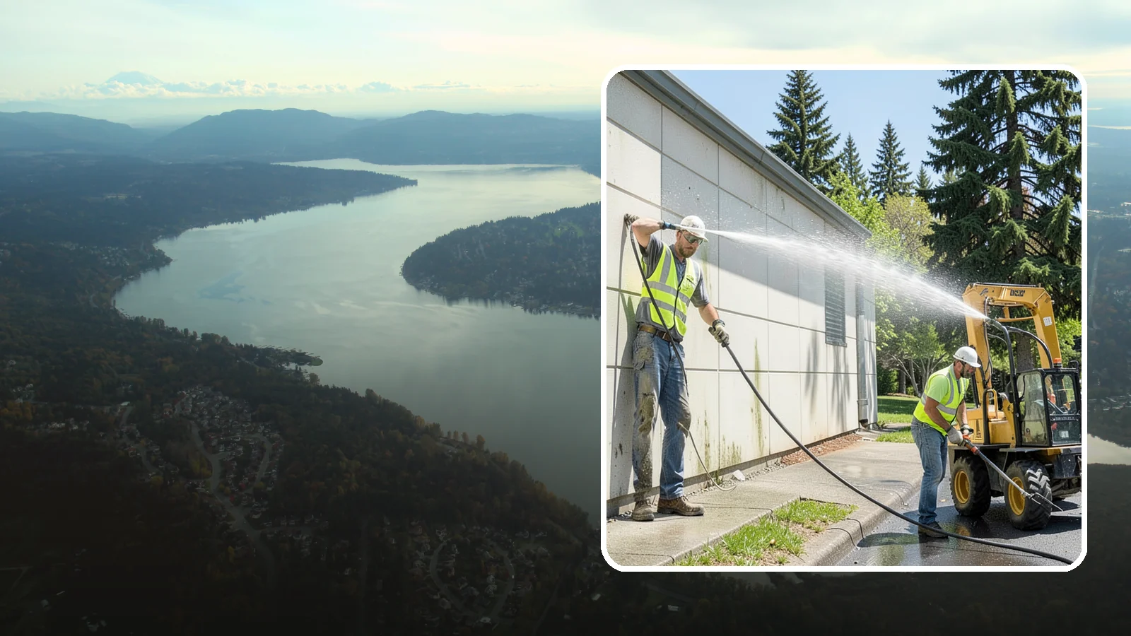 Building Washing in Sammamish, King County, WA - Exterior washing that removes mildew, algae, and grime from public building facades.