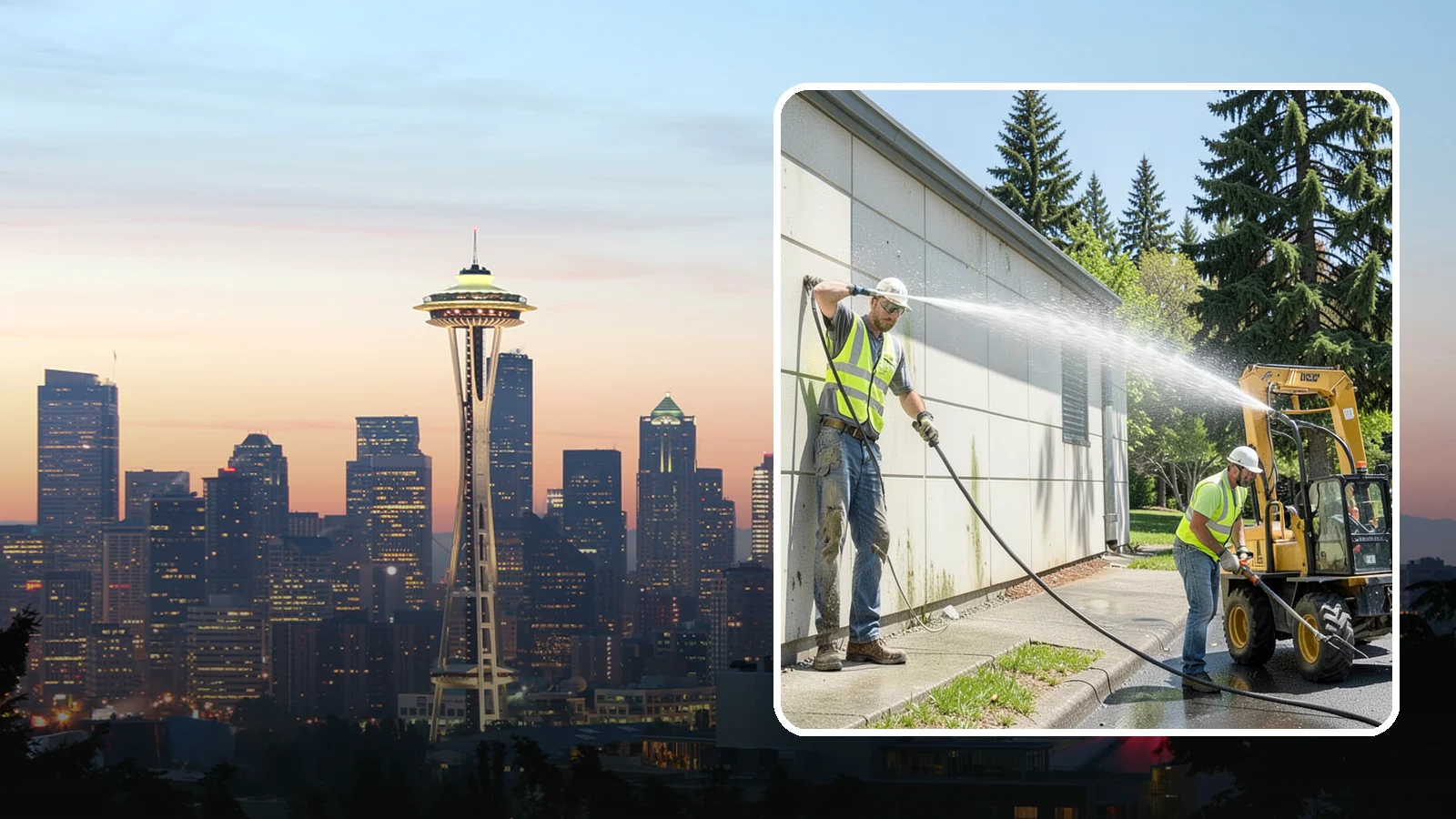 Building Washing in Seattle, King County, WA - Exterior washing that removes mildew, algae, and grime from public building facades.