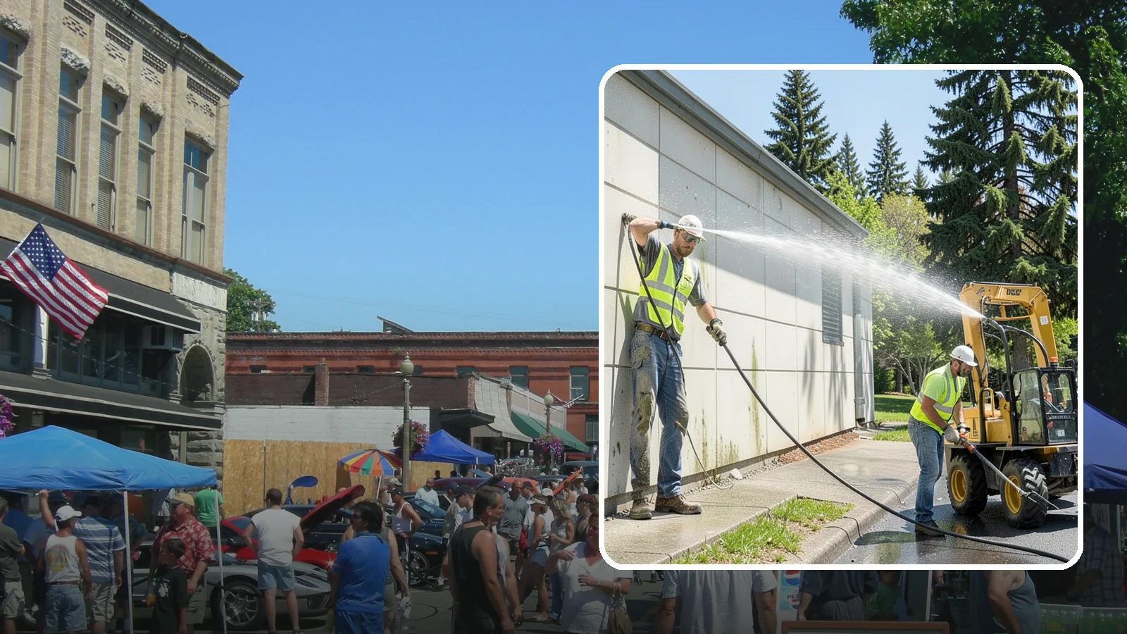 Building Washing in Snohomish, Snohomish County, WA - Exterior washing that removes mildew, algae, and grime from public building facades.