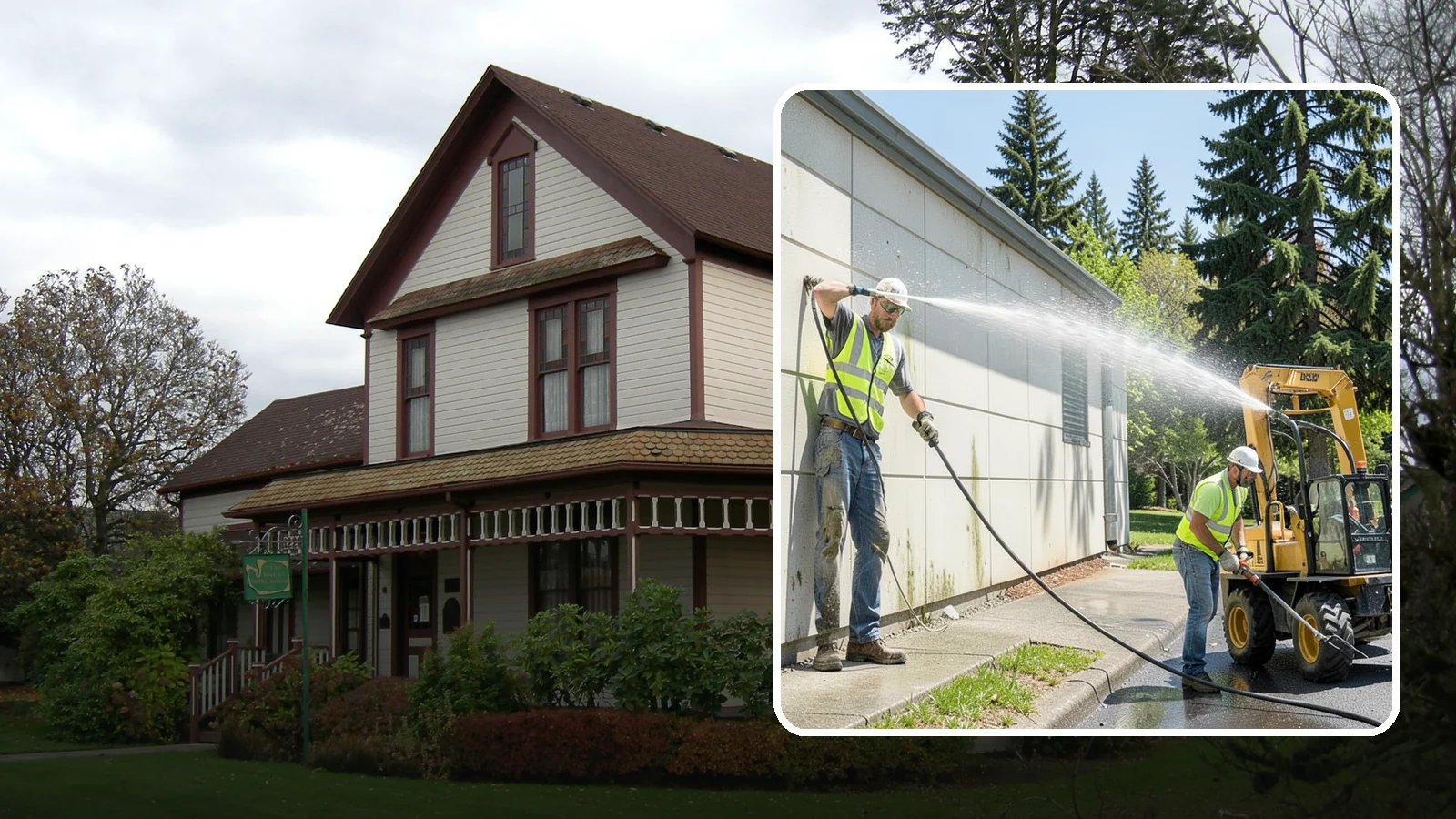 Building Washing in Sumner, Pierce County, WA - Exterior washing that removes mildew, algae, and grime from public building facades.