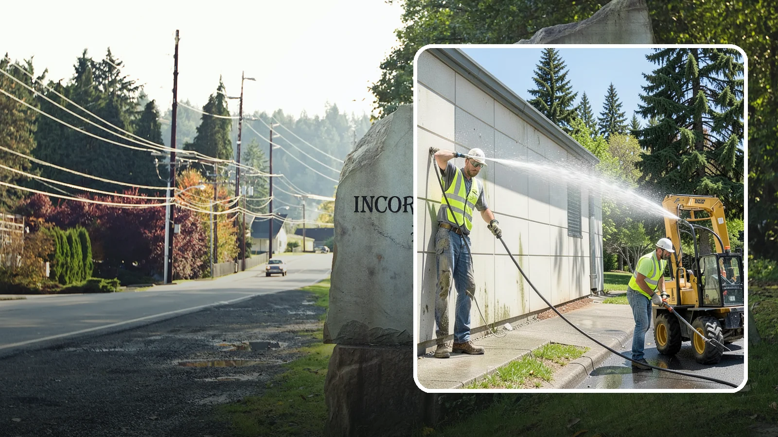 Building Washing in Wilkeson, Pierce County, WA - Exterior washing that removes mildew, algae, and grime from public building facades.