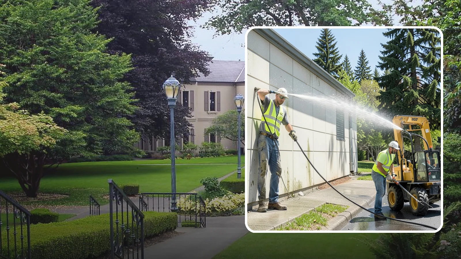 Building Washing in Woodinville, King County, WA - Exterior washing that removes mildew, algae, and grime from public building facades.