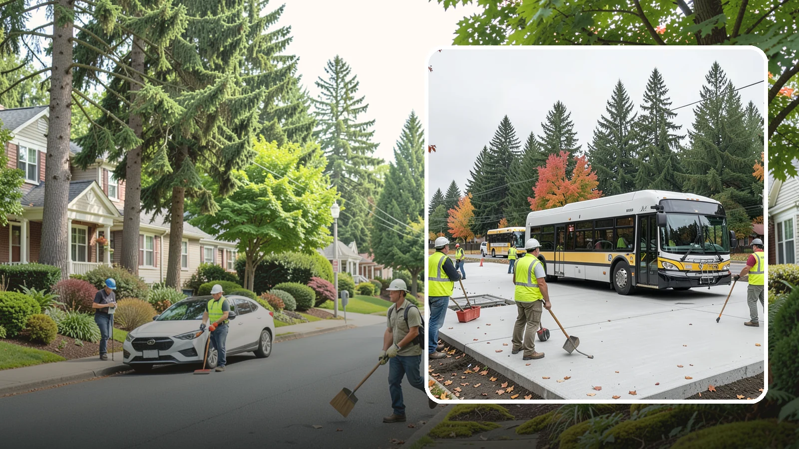 Bus Pad Construction in Beaux Arts Village, King County, WA - Heavy-duty concrete bus pads that replace rutted asphalt at transit stops and layover zones.