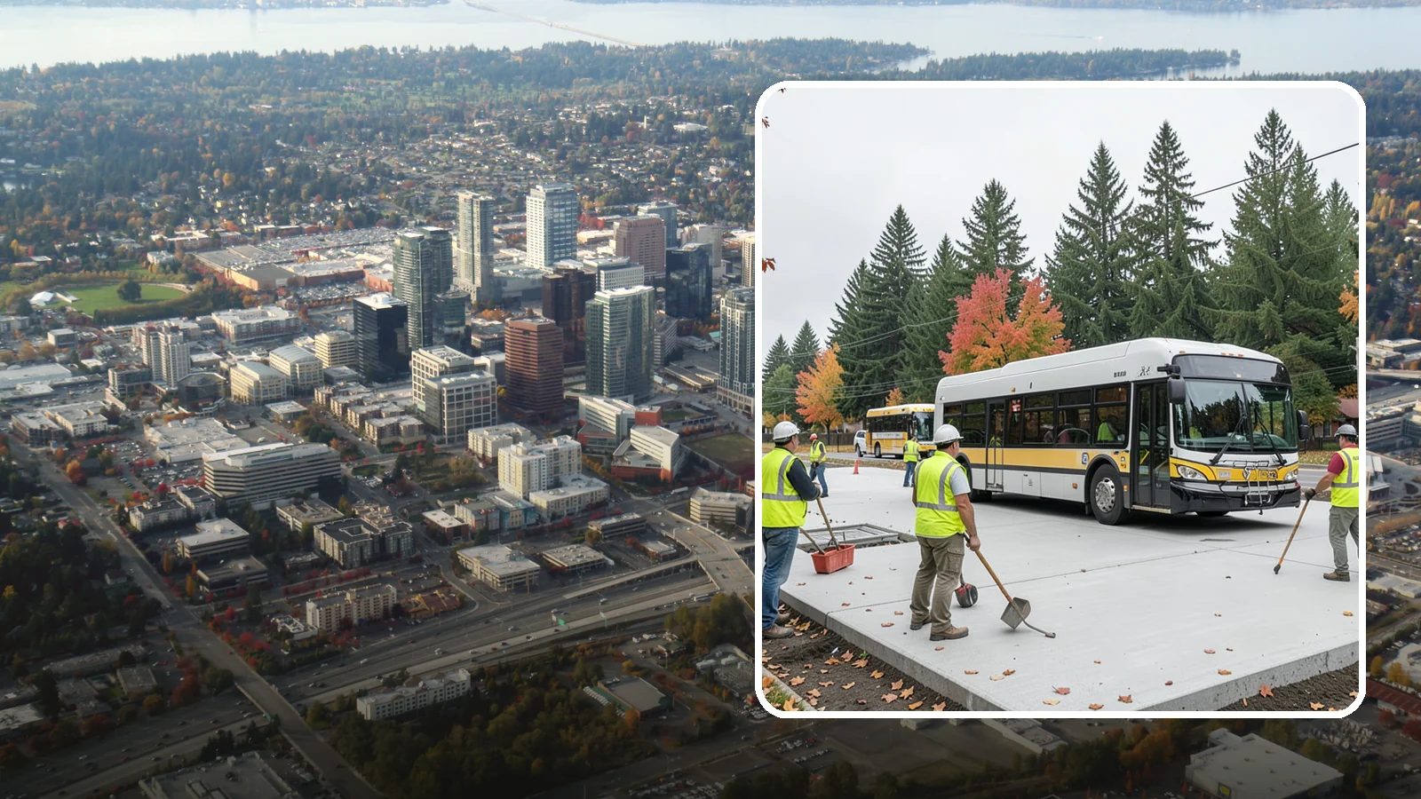 Bus Pad Construction in Bellevue, King County, WA - Heavy-duty concrete bus pads that replace rutted asphalt at transit stops and layover zones.