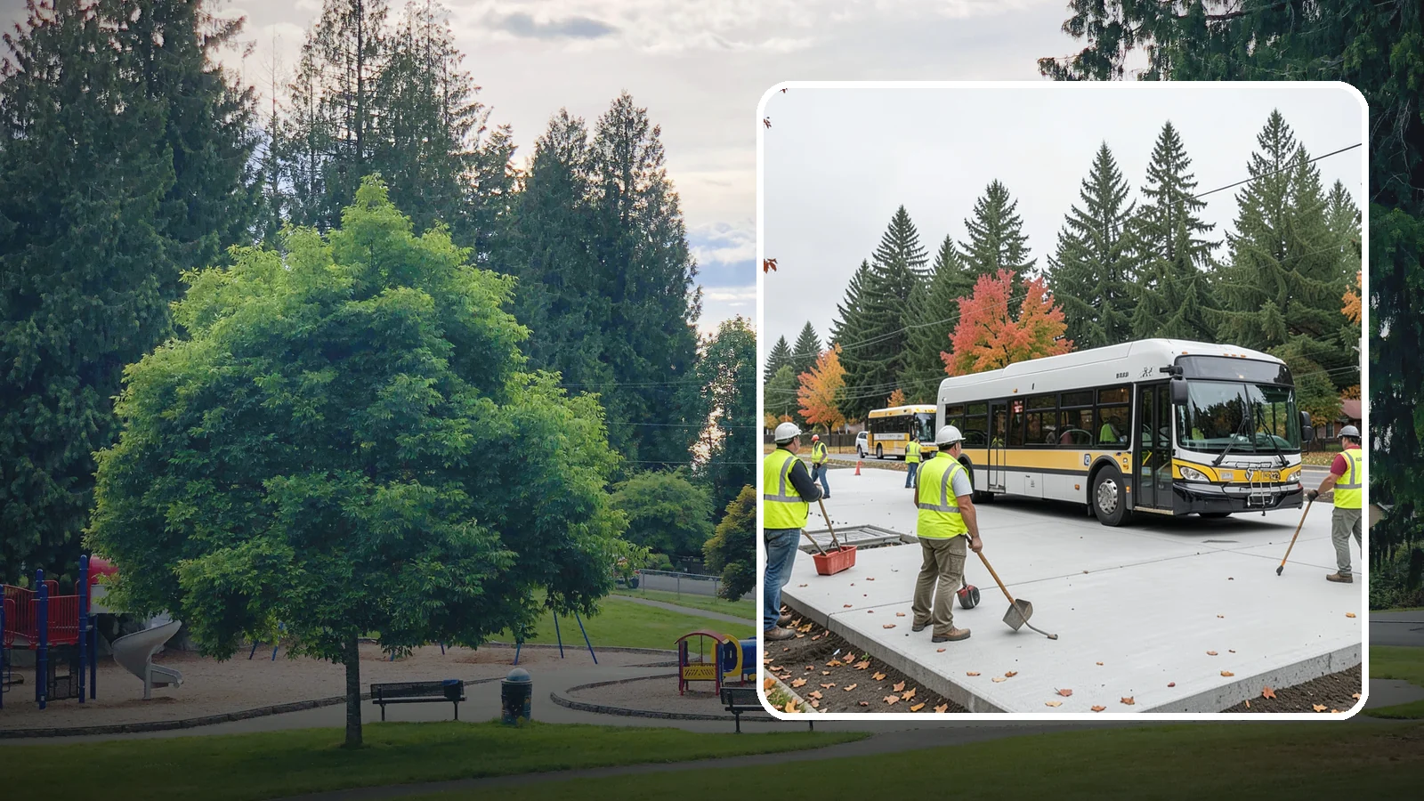 Bus Pad Construction in Bonney Lake, Pierce County, WA - Heavy-duty concrete bus pads that replace rutted asphalt at transit stops and layover zones.