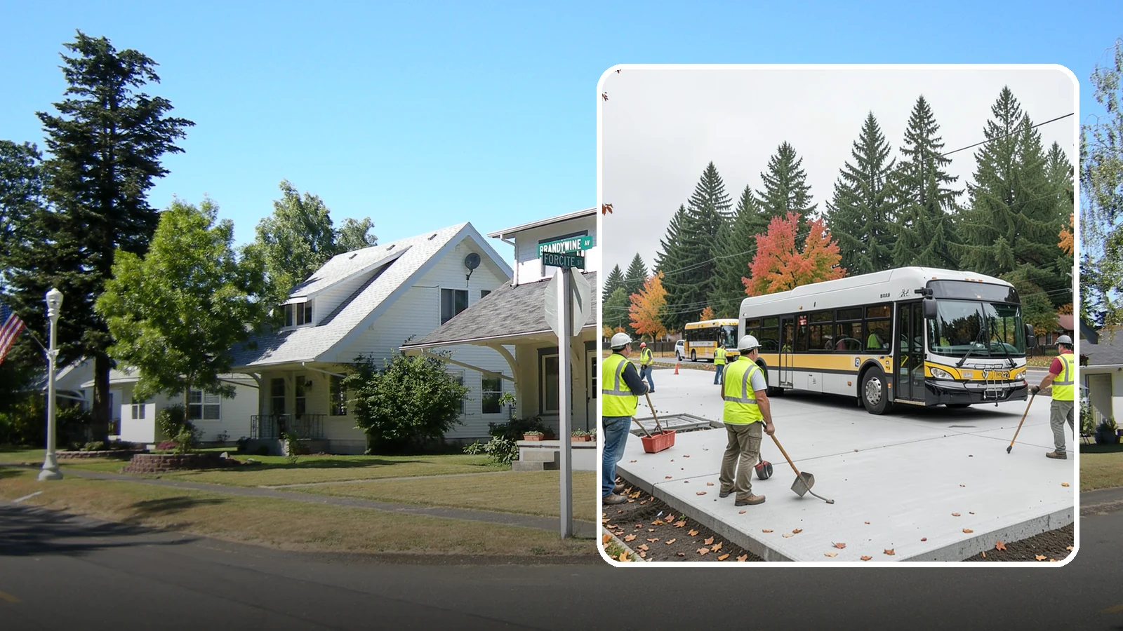 Bus Pad Construction in DuPont, Pierce County, WA - Heavy-duty concrete bus pads that replace rutted asphalt at transit stops and layover zones.