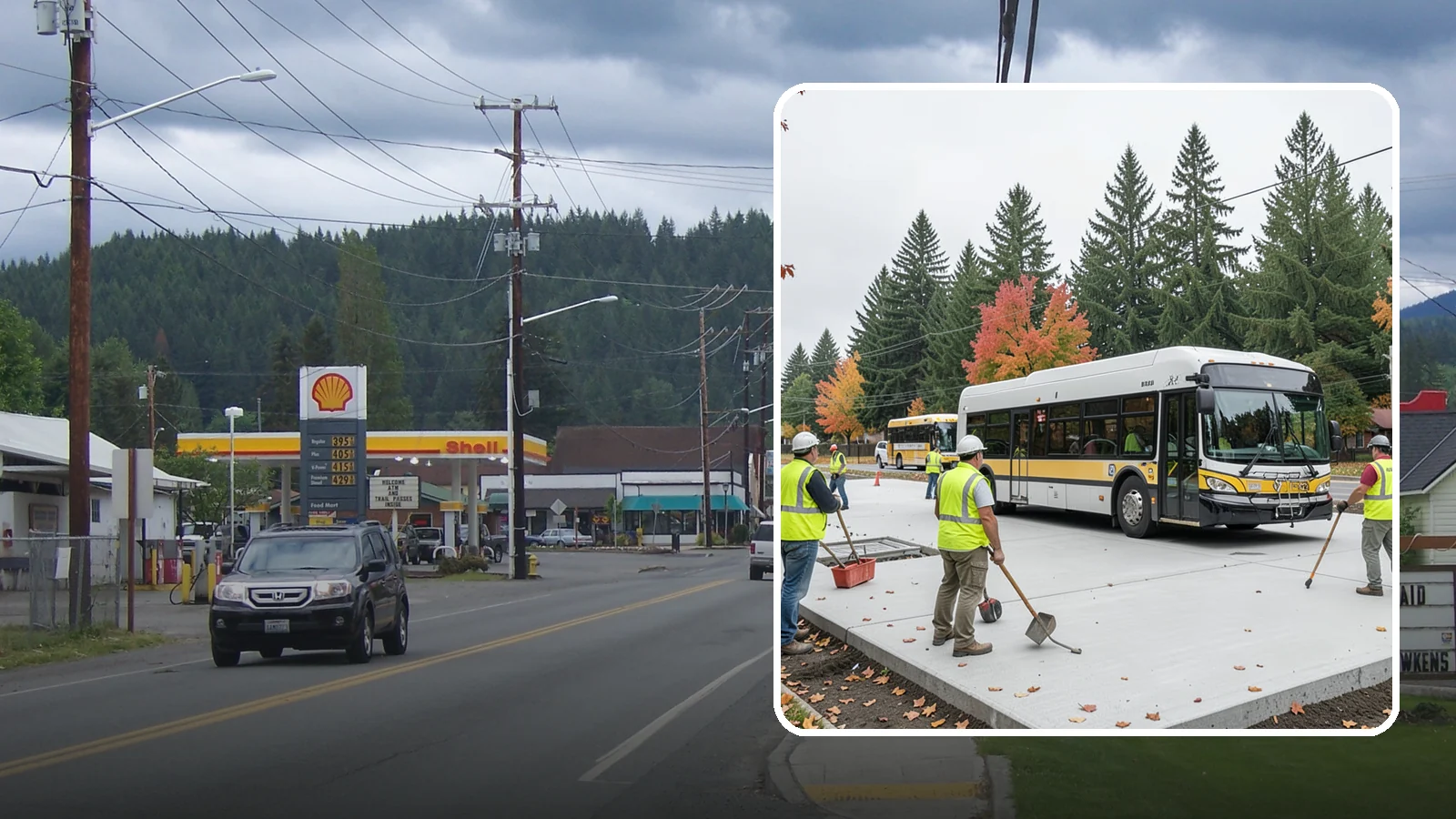 Bus Pad Construction in Granite Falls, Snohomish County, WA - Heavy-duty concrete bus pads that replace rutted asphalt at transit stops and layover zones.