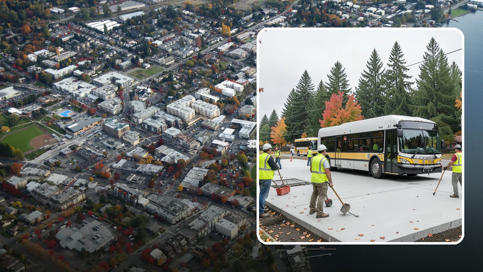 Bus Pad Construction in Kirkland, King County, WA - Heavy-duty concrete bus pads that replace rutted asphalt at transit stops and layover zones.
