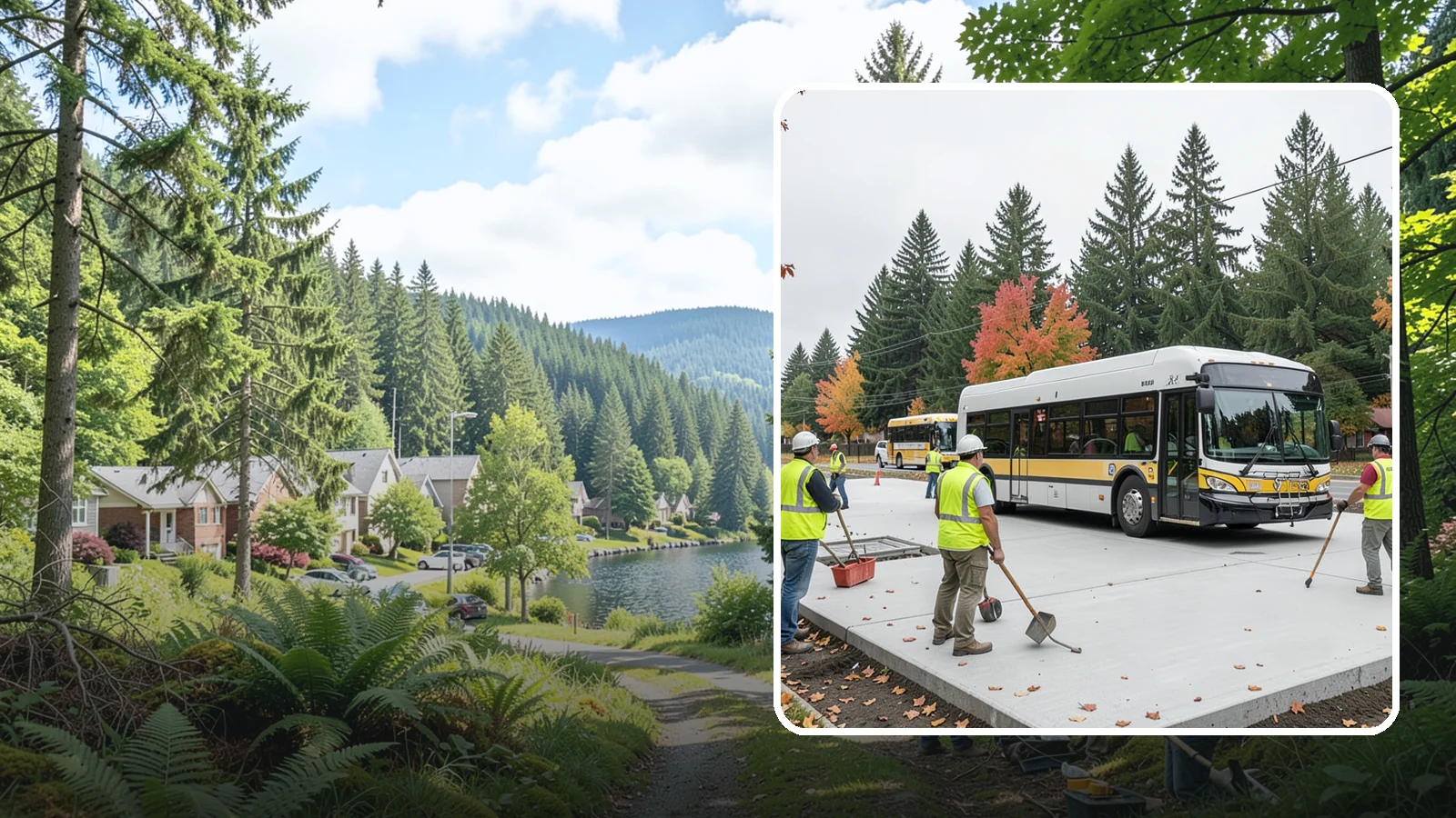 Bus Pad Construction in Lake Forest Park, King County, WA - Heavy-duty concrete bus pads that replace rutted asphalt at transit stops and layover zones.