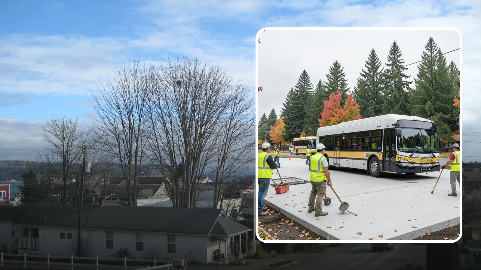 Bus Pad Construction in Langley, Island County, WA - Heavy-duty concrete bus pads that replace rutted asphalt at transit stops and layover zones.